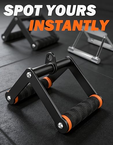 Double D Row Handle Cable Attachment for Gym & Home Workouts, V Bar Cable Attachment with Non-Slip Grips, Orange