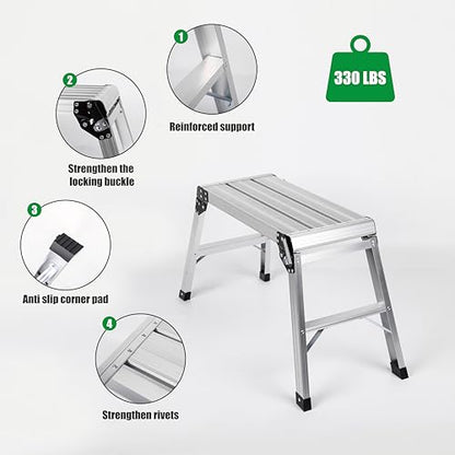 Aluminum Drywall Stool Ladder Platform,Heavy Duty Scaffolding Ladder Stand,Folding Work Bench Stepladder Stool with Non-Slip Feet,Perfect for RV Cleaning,Home Painting (39.70''X11.8''X19.7'') - size: 39.70''X11.8''X19.7''