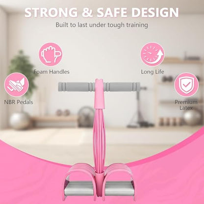 8-Tubes Pedal Resistance Band with Handle, Multifunction Exercise Rope for Working Out, Foot Pedal Resistance Band for Abdomen, Waist, Arm, Leg, Purple - color: Pink