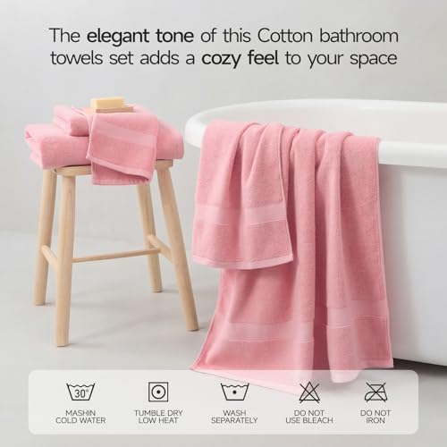 ecolook 2 Pack 100% Cotton Bath Towels, 28 x 55 Inches, Soft | Lightweight, Highly Absorbent & Quick Dry Body Towels for Bathroom, Shower, Gym & Daily Use, Pink - color: Pink