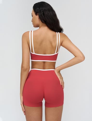 Women 2 Piece Workout Sets Backless Color Block Sports Bra High Waist Tummy Control Active Shorts Yoga Pilates Outfits