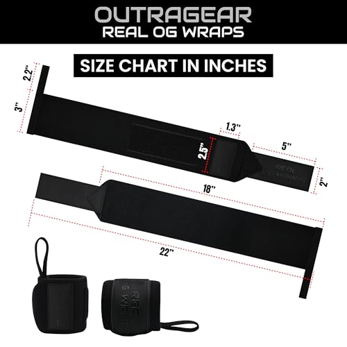18" OG-Grade Wrist Wraps for Weightlifting – Heavy Duty Wrist Support with Thumb Loop & Lockdown Strap – Wrist Straps for Powerlifting, Bench Press & Gym Training - color: Shadow Black