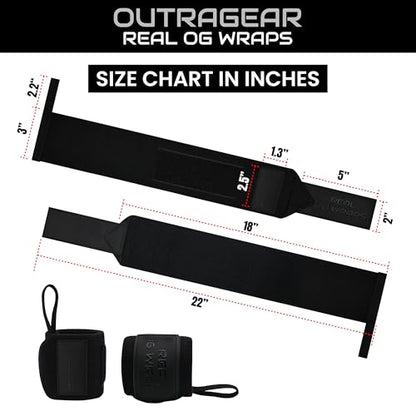 18" OG-Grade Wrist Wraps for Weightlifting – Heavy Duty Wrist Support with Thumb Loop & Lockdown Strap – Wrist Straps for Powerlifting, Bench Press & Gym Training - color: Shadow Black