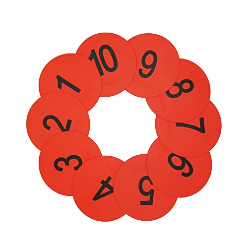 6inch Numbered Spot Markers Flat Floor Spot Non-Slip TPE Material Waterproof for Field and Court Marking Fitness Agility Training Sports Games and Exercises - color: Red