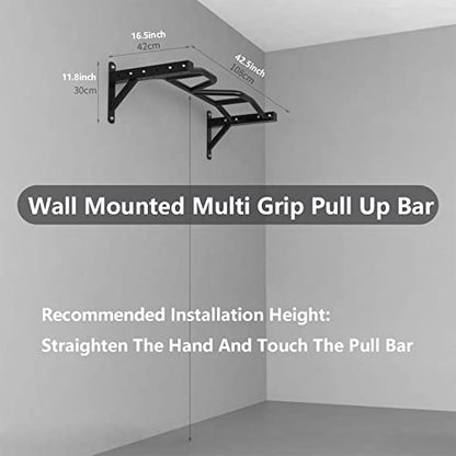 Multiple Grips Heavy Duty Steel Pull Up Bar Wall Mount, Wall Mounted Home Pull Up Bar Chin Up Bar Strength Training Equipment for Indoor Workout/Home Gym, Max Weight 660 Lbs