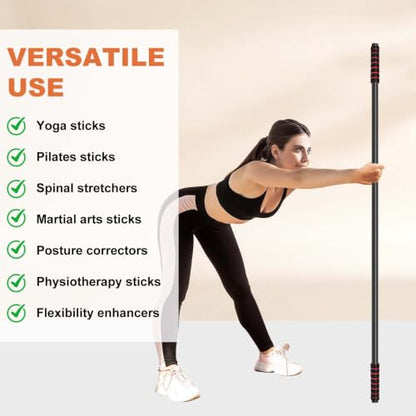 Yoga Stick Sturdy Steel, 5 Ft Adjustable Stretching Stick for Mobility, Flexibility and Balance, Versatile Exercise Stick with Non-Slip Ends and Foam Handles for Fitness, and Posture - color: Black