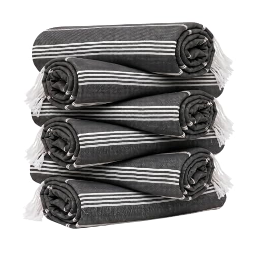 HAVLULAND Turkish Beach Towel Set of 6 Oversized 72x40 100% Turkish Cotton - color: Black, size: 6 Pack