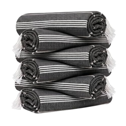 HAVLULAND Turkish Beach Towel Set of 6 Oversized 72x40 100% Turkish Cotton - color: Black, size: 6 Pack