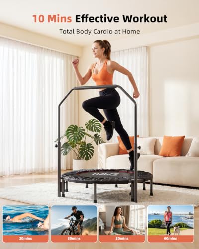 RAVS 40"/48" Foldable Mini Trampoline with Adjustable Handle for Adults - color: Black, size: 40 inch