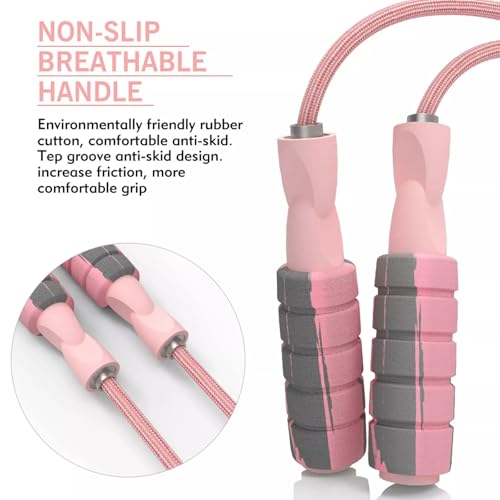 Jump Rope Cotton Adjustable Skipping Weighted jumprope for Women，Adult and Children Athletic Fitness Exercise Jumping Rope (Pink)