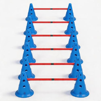 Dog Agility Course Backyard Set, Dog Agility Hurdle Cone Set with 4-Height Adjustable & Storage Bag, Training Hurdle for Dogs Obstacle Course - 12 Cones & 6 Agile Rods Combo