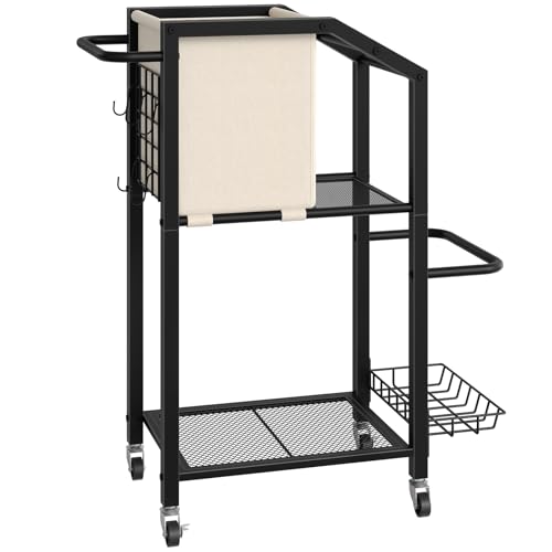 HOOBRO Dumbbell Rack, Weight Rack for Dumbbells, Yoga Mat Storage Rack, Home Gym Storage Rack for Dumbbells Kettlebells Foam Roller, Workout Storage Organizer with Wheels & Hooks, Black BE85CJ01N1