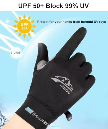 Full Finger UV Protection Gloves - Women & Men, Thin Fishing, Hiking, Cycling, Driving, Gym Gloves - color: Grey, size: Large