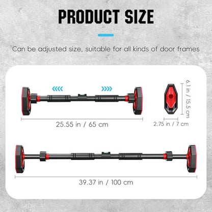 Doorway Pull Up Bar, Strength Training Chin up Bar without Screws, Adjustable 25.55-39.37in Width, Portable Gym Equipment for Doorway - Max Load 440lbs for Home Gym Upper Body Workout