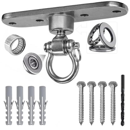 Heavy Duty Stainless Swing Hanger with Smooth Swing Bearings 180°+360°, 1500 lb Capacity for Indoor Outdoor Playground Yoga Hammock Chair Sandbag Porch Swing Bag