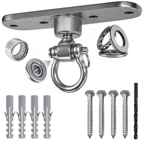 Heavy Duty Stainless Swing Hanger with Smooth Swing Bearings 180°+360°, 1500 lb Capacity for Indoor Outdoor Playground Yoga Hammock Chair Sandbag Porch Swing Bag