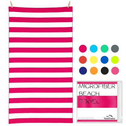 Your Choice Microfiber Beach Towel Sand-Free Quick Dry (67"x35"/60"x30") - color: O-rose Red Stripes, size: Large(60x30")