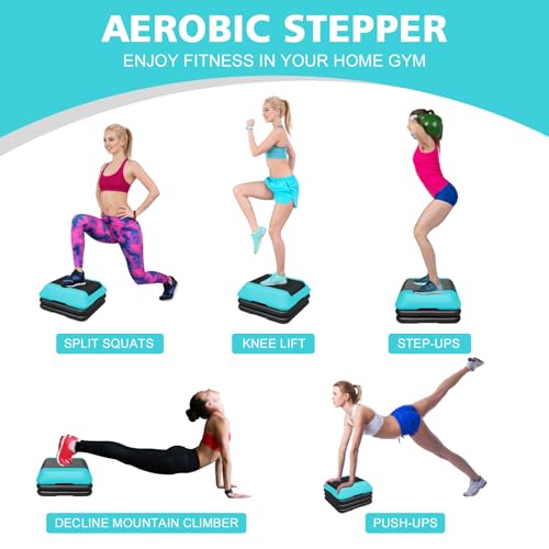 16"x16" Exercise Aerobic Step Platform with 4 Risers, Adjustable Height 4"-6"-8"-10"-12" Workout Stepper for Home Gym Fitness Strength & Training