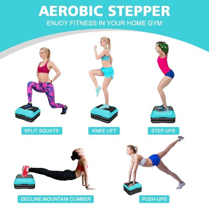 16"x16" Exercise Aerobic Step Platform with 4 Risers, Adjustable Height 4"-6"-8"-10"-12" Workout Stepper for Home Gym Fitness Strength & Training