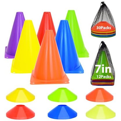 Soccer Cones Set, 84/42Pcs 7"/9" Cones Sports + Disc Cones, Cones for Sports with Carry Bag, Training Cones, Soccer Cones for Training, Plastic Soccer Cones for Drills