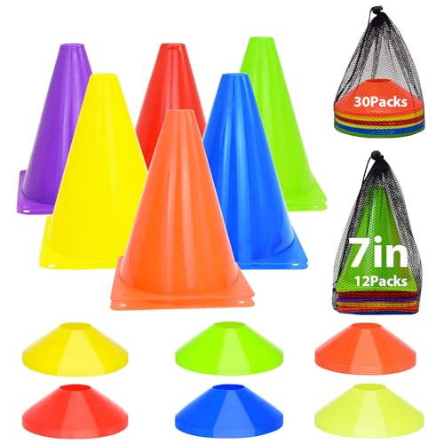 Soccer Cones Set, 84/42Pcs 7"/9" Cones Sports + Disc Cones, Cones for Sports with Carry Bag, Training Cones, Soccer Cones for Training, Plastic Soccer Cones for Drills