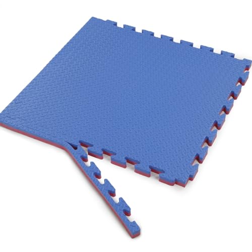 1" Extra Thick 48 sq ft Reversible EVA Gym Foam Floor Mat Tiles (24" x 24"), Steel Pattern, 12 pcs, Blue & Red