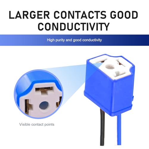 2 PCS H4 16AWG Wiring Harness Carlight Socket, Copper Core Ribbon Cable Connector with Terminal, Wider Ceramic Housing Triple Plug Base, Universal Lead-in Socket Female Plug Connector (Blue)