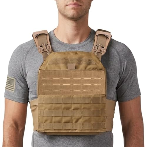 Tactical Weighted Vest for Men & Women Adjustable Strength and Endurance Workout Vest with MOLLE Panel Padded Shoulder Straps Breathable Mesh Quick Release Buckles for Running Rucking Training Fitness - color: Coyote