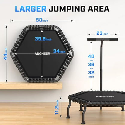 ANCHEER Trampoline, 50'' Rebounder Trampoline for Adult with Bar, Indoor Mini Trampoline, 550LBS Fitness Trampoline with Bungee, Jumping Cardio Equipment, Exercise Trampoline at Home Gym - color: Light Black