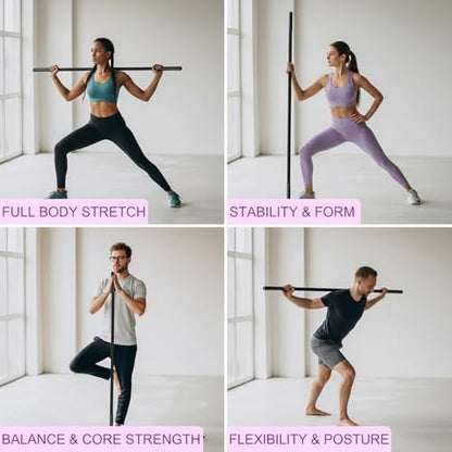 Yoga Stick Sturdy Steel Stretching Stick with Non Slip Ends and Foam Handles for Mobility Flexibility Balance Fitness Posture Correction Exercise Pole