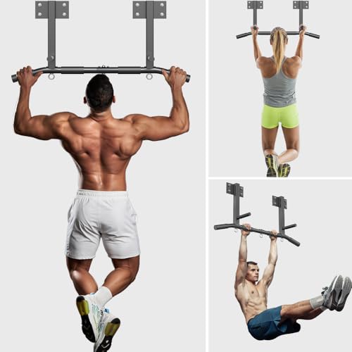 Wall Mount Pull Up Bar, Joist Beam Rafter Mount Pull-up Bar, Ceiling Mounted Chin Up Bar for Home Gym with Punching Bag Hanger - color: Black3