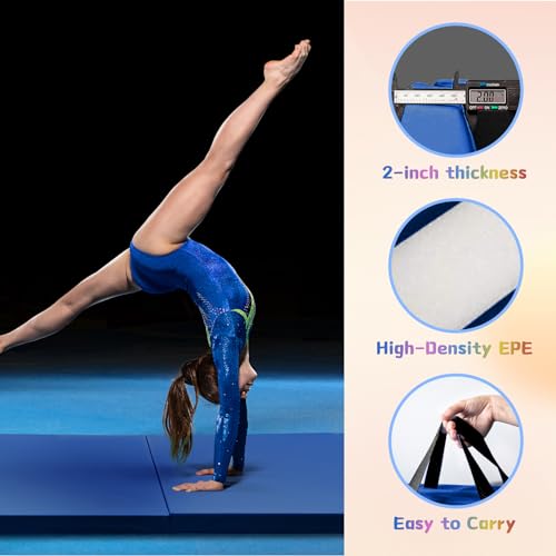 RitFit Upgraded Folding Exercise Mat, 2 Inch Thick Gymnastics Mat - color: Blue(2' x 8')