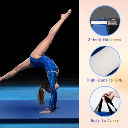 RitFit Upgraded Folding Exercise Mat, 2 Inch Thick Gymnastics Mat - color: Blue(2' x 8')