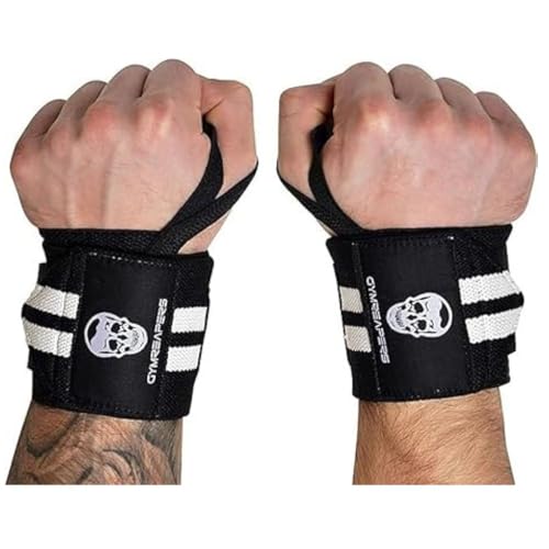 Gymreapers Weightlifting Wrist Wraps (IPF Approved) Professional Quality Wrist Support with Heavy Duty Thumb Loop - Best Wrap for Powerlifting Competition, Strength Training, Bodybuilding - color: White