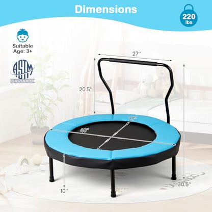 GYMAX Rebounder Trampoline Adult, 40" Mini Fitness Trampoline with Detachable Handle, Safety Foam Pad & Non-Slip Foot Pads, Exercise Rebounder for Indoor Outdoor Kids Adults