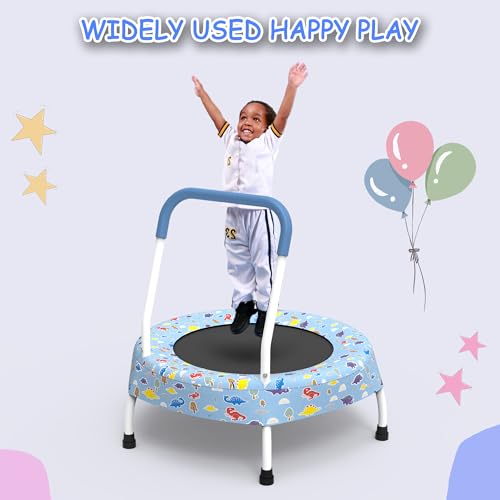 Trampoline w/Handle, Indoor Mini Trampoline with Bungee Cord No-Gap Jump Mat, Exercise Rebounder with Non Slip Feet for Boys & Girls Age 1-4, Safe Indoor Play Trampoline for Balance Fitness Training
