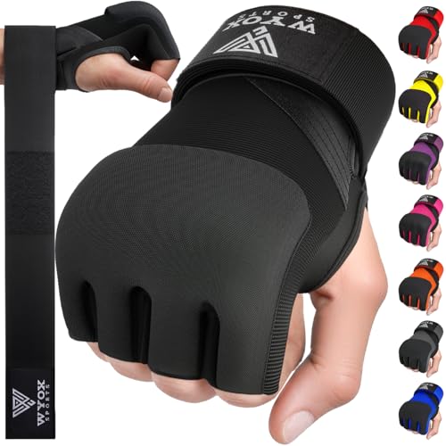 WYOX Neoprene Gel Boxing Hand Wraps Inner Gloves for Men & Women – 80cm/31in Quick Wrist Strap, Padded Knuckle Protection, Fingerless MMA Muay Thai Kickboxing Wraps for Training & Martial Arts - color: Black, size: S/M (7-8 inch)