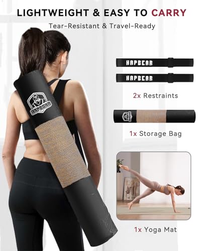 HAPBEAR Extra Large Yoga Mat (84''x30'') - 1/4'' Thick Durable Natural Linen, Non-Slip & Tear-Resistant - Perfect for Home Yoga Workouts, Meditation, Pilates, Floor Exercises & Fitness - Free Carrying Bag Included - color: Brown