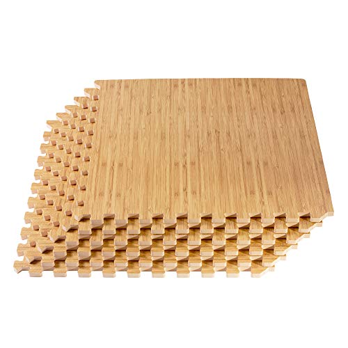 Forest Floor 3/8 Inch Thick Printed Foam Tiles, Premium Wood Grain Interlocking Foam Floor Mats, Anti-Fatigue Flooring – Stylish Flooring Solution - color: Light Bamboo, style: 16 Sq Ft