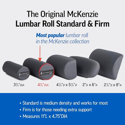 OPTP The Original McKenzie Lumbar Roll – USA-Made Low Back Lumbar Support for Office Chair & Car Seat Back Support Cushion. The Preferred Lumbar Pillow by Physical Therapists - Standard Density