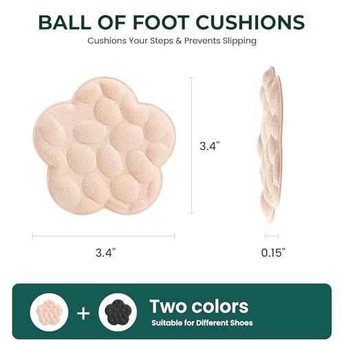 Ball of Foot Cushions for Women - Welnove Floral Design Metatarsal Pads for Pain Relief High Heels Insert Comfort Non Slip Forefoot Cushion for Pumps, Flats, Stilettos (Black & Beige, 4 Pairs)