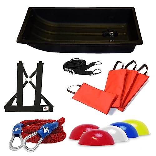 Full Athletic Speed Training System- Includes Sled, Towline, Rocket Resistance Bungee, Sand Bags, Markers and Padded Harness