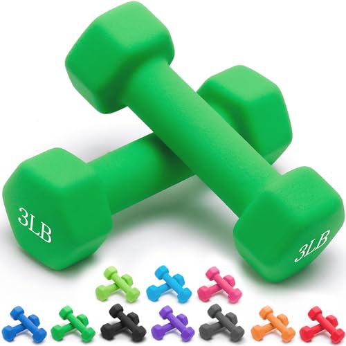 Portzon Dumbbells Neoprene with Non Slip Grip weight for Total Body Workout Exercise and Muscle Toning Compatible with of 2 Set,1-15 LB, Anti-Slip, Anti-roll, Hex Shape - color: Dark Green, size: 03-Pound,Pair