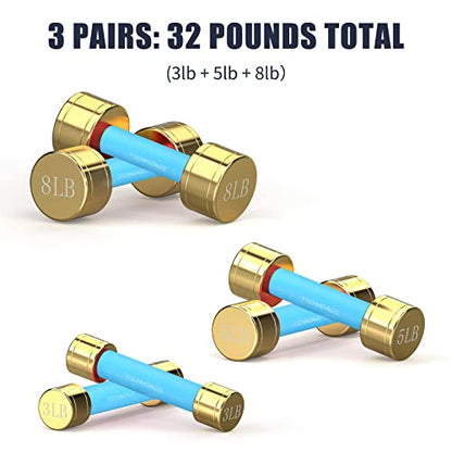 TECHNOAGE Round Dumbbell Sets with Steel Handle, Odorless Neoprene rubber Handle Cover - color: Blue-6PC