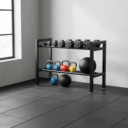 Adjustable 2-Tier Dumbbell Rack, Home Gym Weight Storage Rack for Dumbbells, Kettlebells & Plates