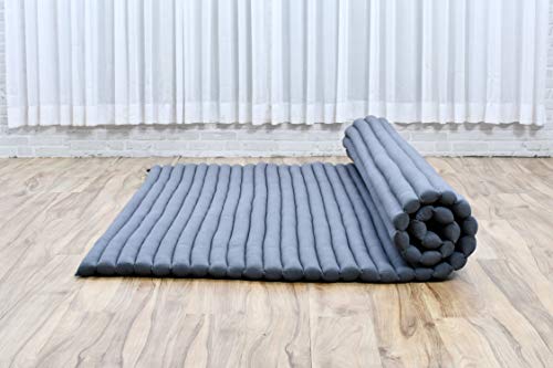 Leewadee - Foldable Floor Mattress - Japanese Roll Up Futon -Trifold Tatami Mat- Guest Floor Bed - Camping Mattress - Thai Massage Mat, Kapok Filled, 75 x 57 inches, Anthracite