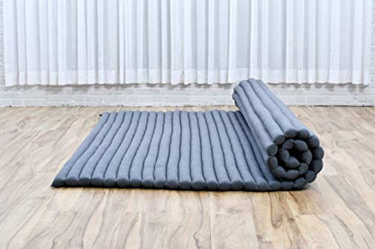 Leewadee - Foldable Floor Mattress - Japanese Roll Up Futon -Trifold Tatami Mat- Guest Floor Bed - Camping Mattress - Thai Massage Mat, Kapok Filled, 75 x 57 inches, Anthracite