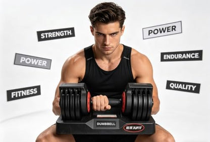 Single Adjustable Dumbbell – Premium Quick-Change Weight Set with Base, Space-Saving Smart Dial System for Home Gym, Full Body Strength Training for Men & Women