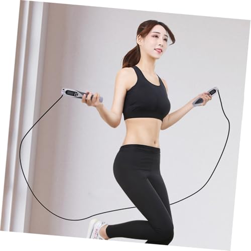 Electronic Counting Jump Rope for Workout Fitness Training, Weighted Steel Wire Skipping Rope with Digital Counter, Black for Home Gym and Exercise