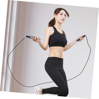Electronic Counting Jump Rope for Workout Fitness Training, Weighted Steel Wire Skipping Rope with Digital Counter, Black for Home Gym and Exercise